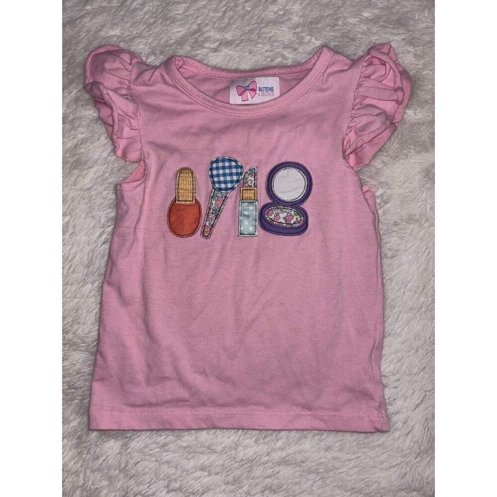 Buttons & Bows Girls Sz. 3T Pink “ Make Up” Embroidered Tee. Cute, Soft